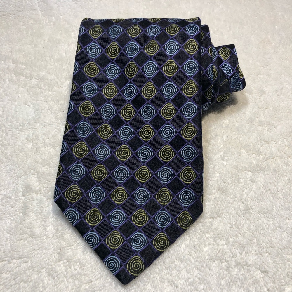 Ted Baker Mens Tie Silk Purple Black Geometric Swirl Pattern Jacquard Necktie